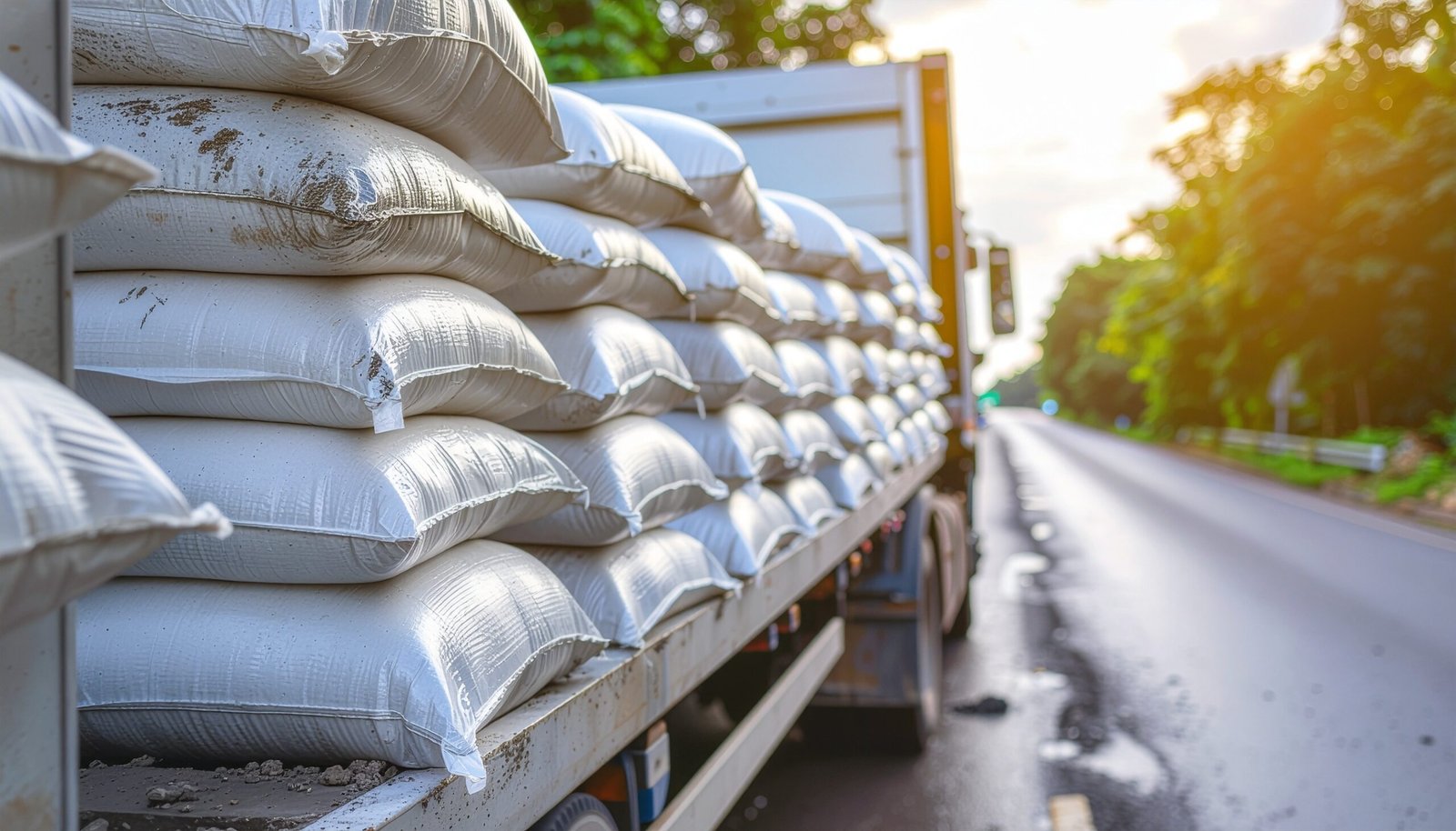 caminhão com vários sacos de fertilizante para o solo